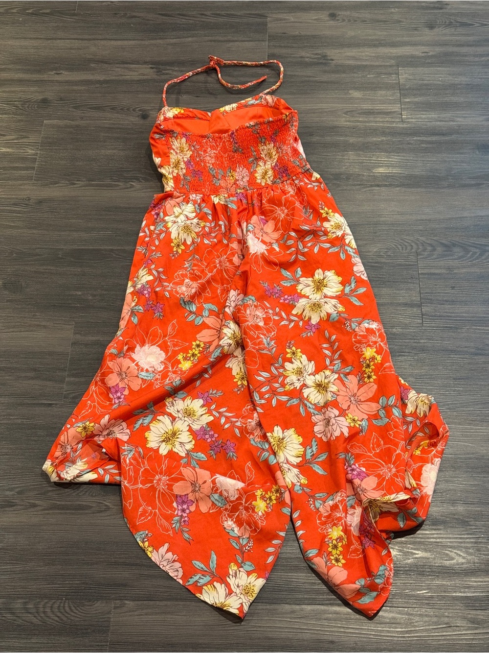 BOG Collective Red Floral Sweetheart Wide Leg Jumpsuit Vacation Resort Medium